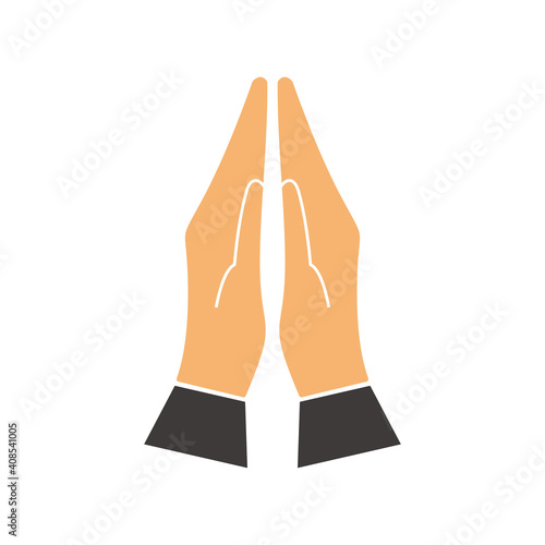 Hands namaste sign on white background