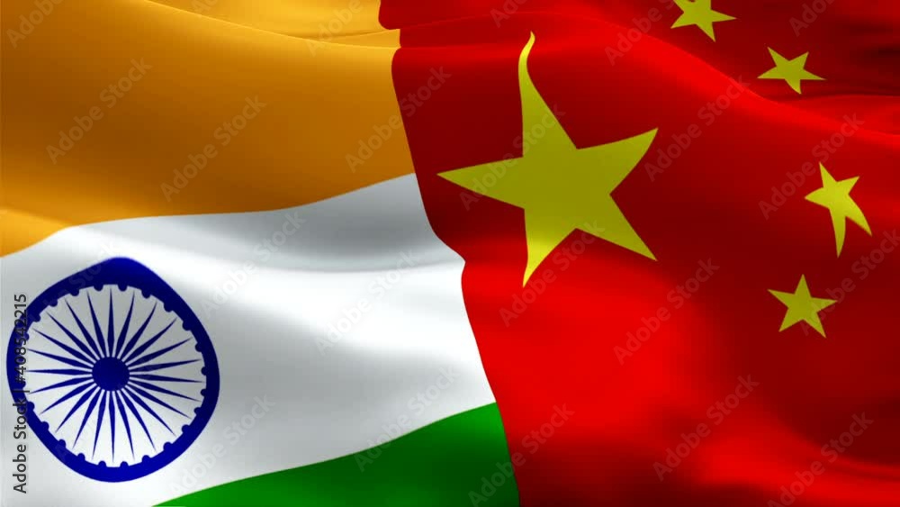 Chinese and Indian flag waving video in wind footage Full HD. Chinese ...