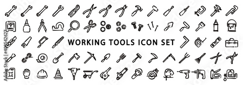 Big Set of Working Tools Icon (Hand-drawn line version)