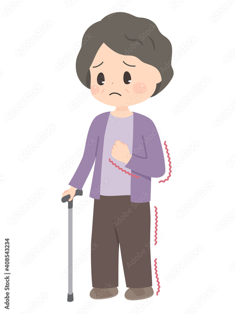 左片麻痺の杖を持ったおばあちゃんのイラスト 左片麻痺の杖を持ったおばあちゃんのイラスト