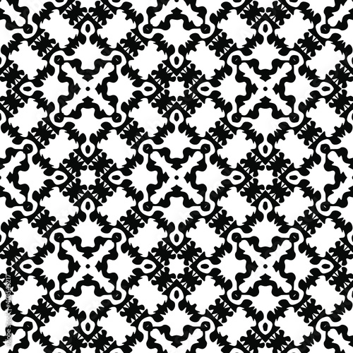 Geometric vector pattern with triangular elements. Seamless abstract ornament for wallpapers and backgrounds. Black and white colors.
