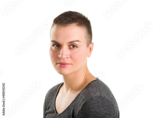 Portrait of beautiful woman with short elegant hairstyle