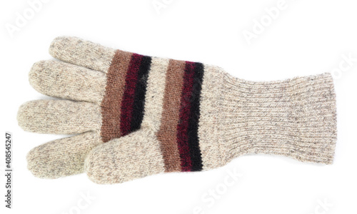 knitted woolen mitten from gray threads