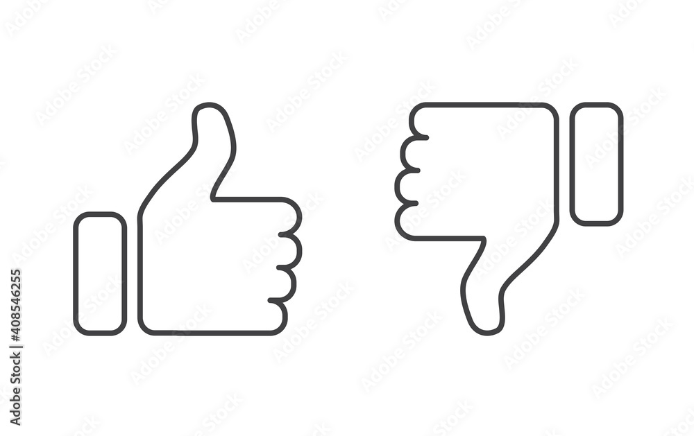 Thumb Up and Thumb Down icon. Like and dislike icons set isolated on white background. Flat design outline thin line. Vector illustration. Thumb Up and Thumb Down icon. Like and dislike icons set isolated on white background. Flat design outline thin line. Vector illustration.