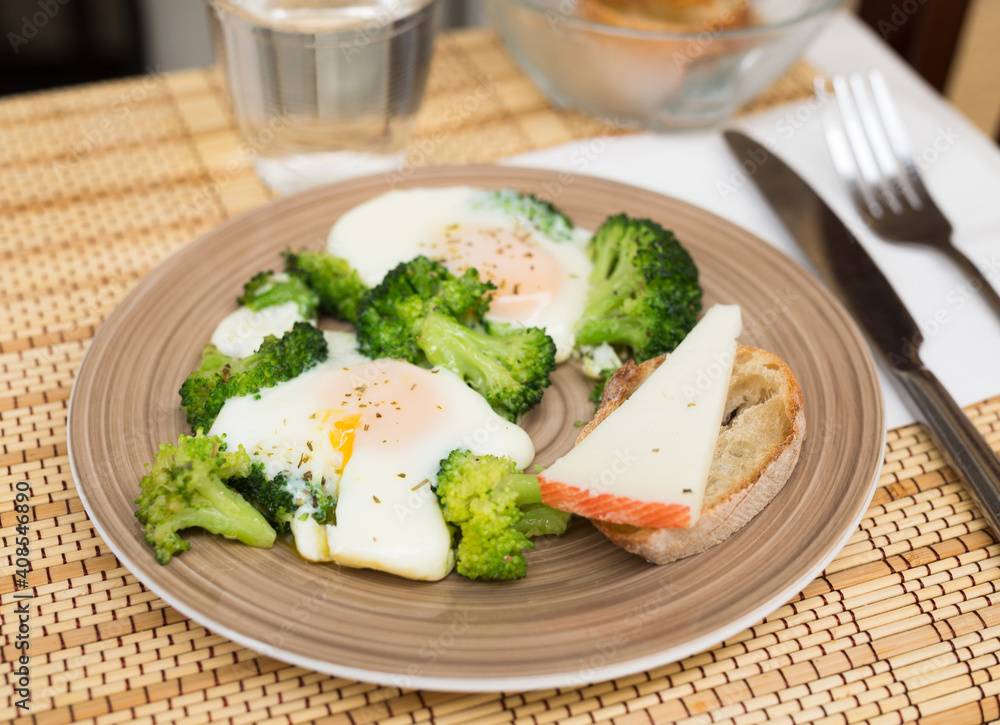 breakfast of crumpled eggs with broccoli breakfast of crumpled eggs with broccoli