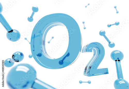 O2 - Blue Oxygen molecule symbol on white background photo