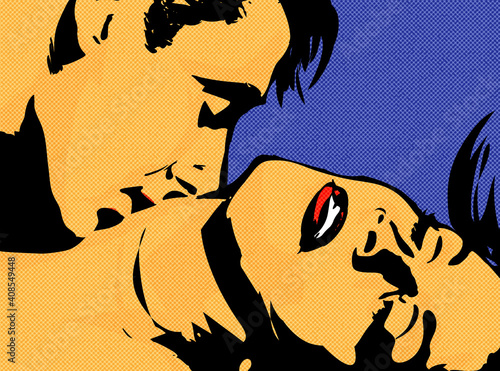 Billede på lærred pop art couple homme baiser cou femme