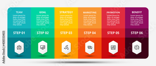 Presentation through square and rectangular designs helps to explain wound placement and present information by a 6-step infographic vector.