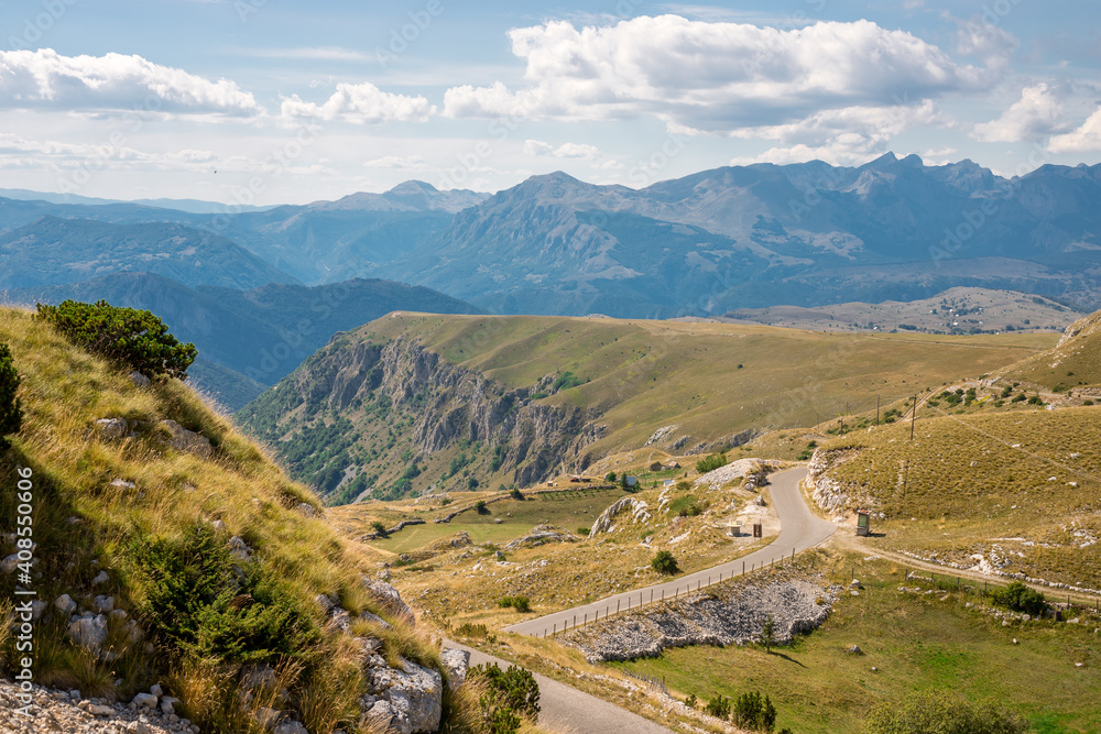 country road at the european mountains, Beautiful landscape view. Montenegro, Durmitor, National park.