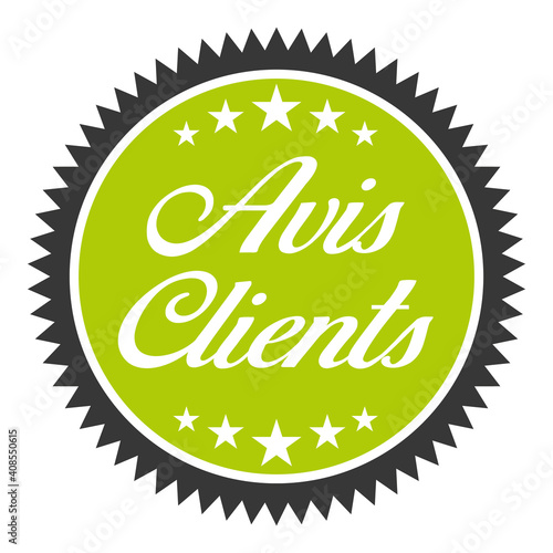 Sticker icône avis client gris foncé et vert en français. Pour réputation site ou enquête satisfaction entreprise.