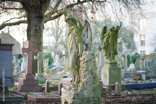 A statue of an angel in Westminster cemetery in Hanwell. Photo date  Saturday  January 23  2021. Photo  Richard Gray Adobe