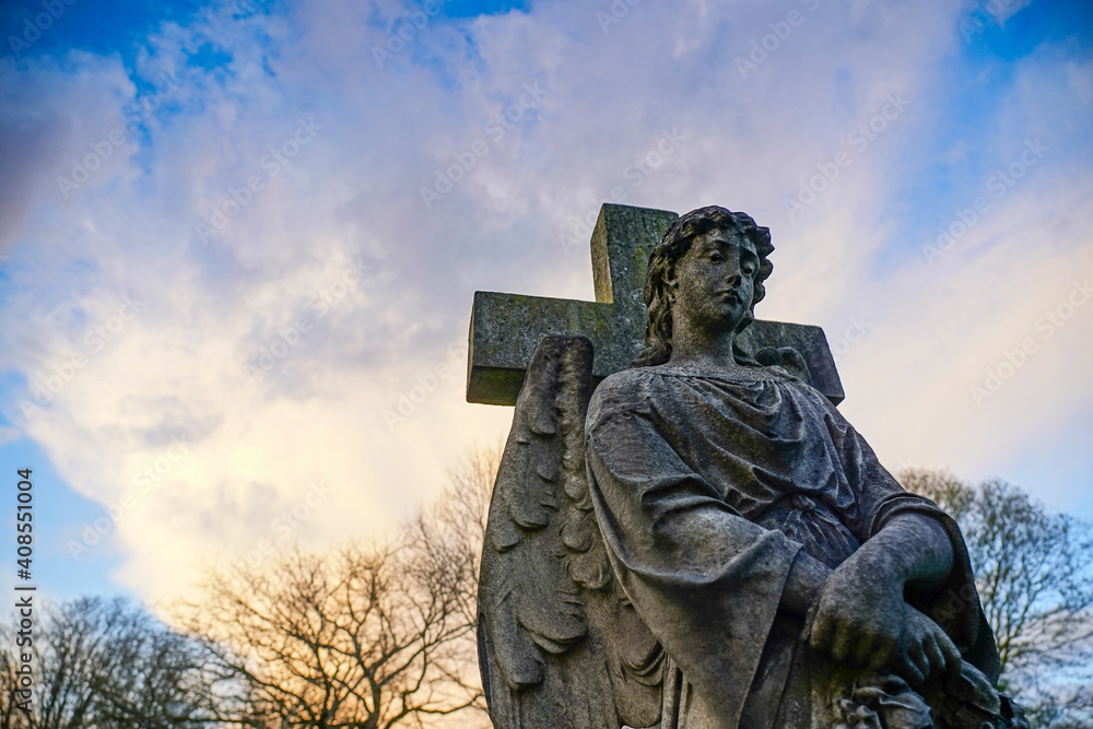 A statue of an angel in Westminster cemetery in Hanwell. Photo date: Saturday, January 23, 2021. Photo: Richard Gray/Adobe