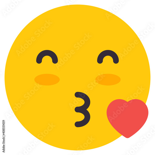      A cute icon of kiss emoji in flat style 