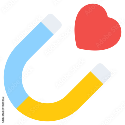 Heart with magnet, flat icon of attract love