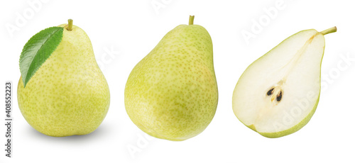 set of green pears isolated on white