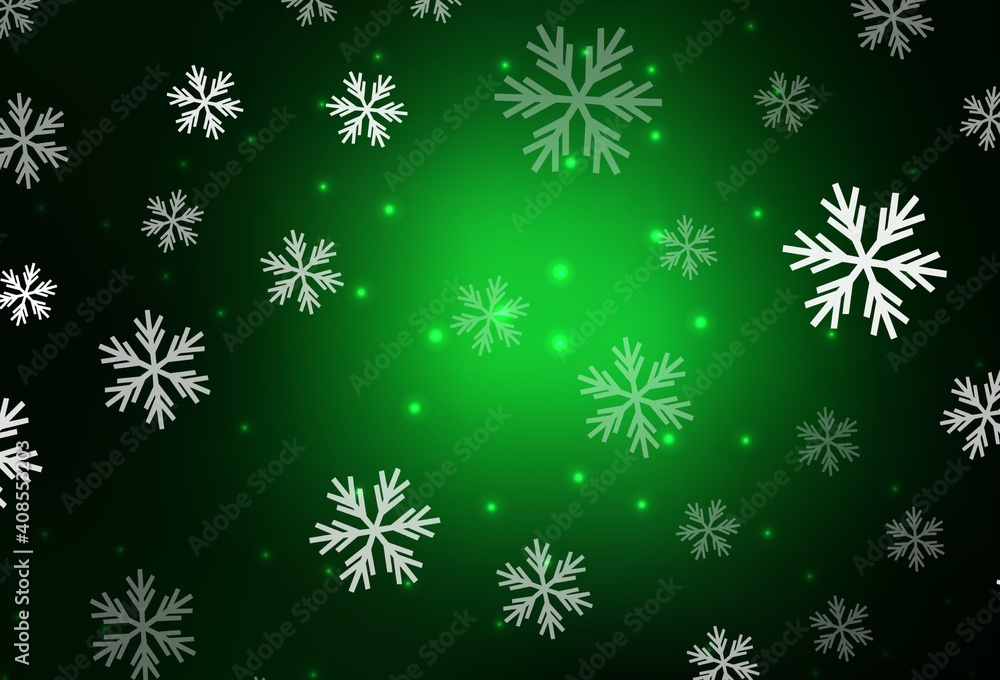 Dark Green vector pattern with christmas snowflakes, stars. Dark Green vector pattern with christmas snowflakes, stars.