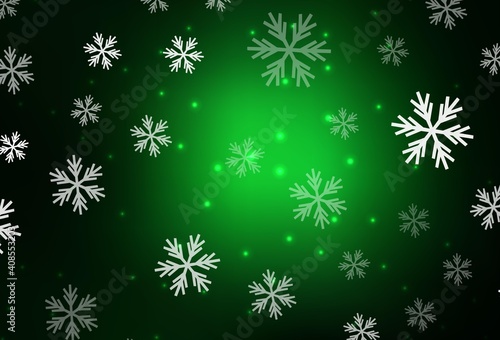 Dark Green vector pattern with christmas snowflakes, stars. © smaria2015