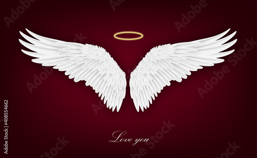 Realistic wings. Pair of white isolated angel style. Spirituality and freedom concept