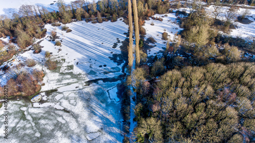 Aerial Drone winter photography of Didsbury Manchester Fletcher Moss