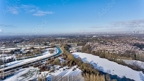 Aerial Drone winter photography of Didsbury Manchester Fletcher Moss