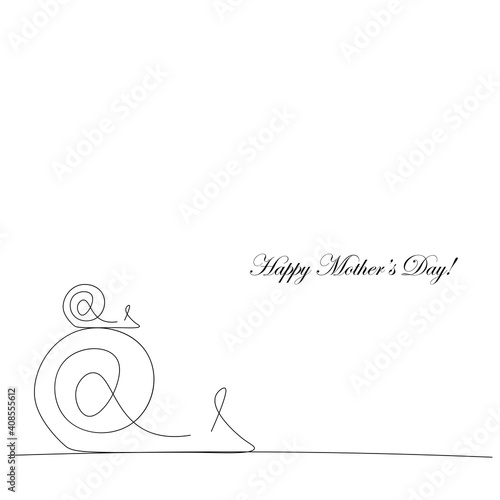 Happy mothers day card wit snail line drawing, vector illustration