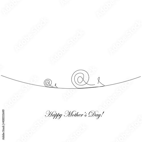 Mothers day card wit snail line drawing, vector illustration