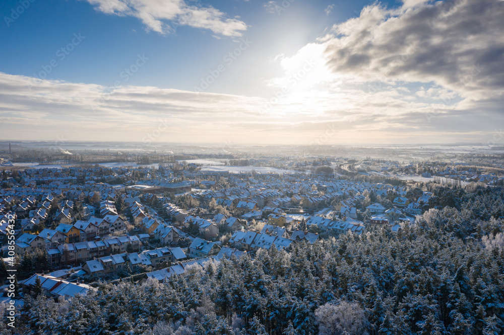 Aerial landscape of the snowy forest at winter, Poland. Aerial landscape of the snowy forest at winter, Poland.