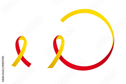 Coronavirus or COVID-19 awareness ribbons; simple version and version extended to a circle around copy space. Isolated, shaded vector illustration