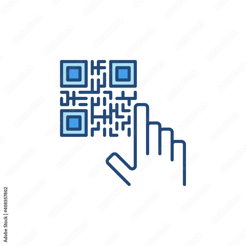 QR Code and Hand vector concept colored icon or symbol