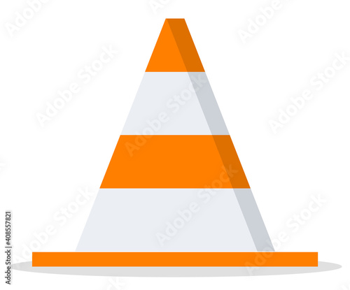Road plastic cone, traffic warning symbol for cars, stop to motion, to move sign, dangerous, accident, repair road, attention at way, protective barrier or block, roadwork, simple vector cartoon style