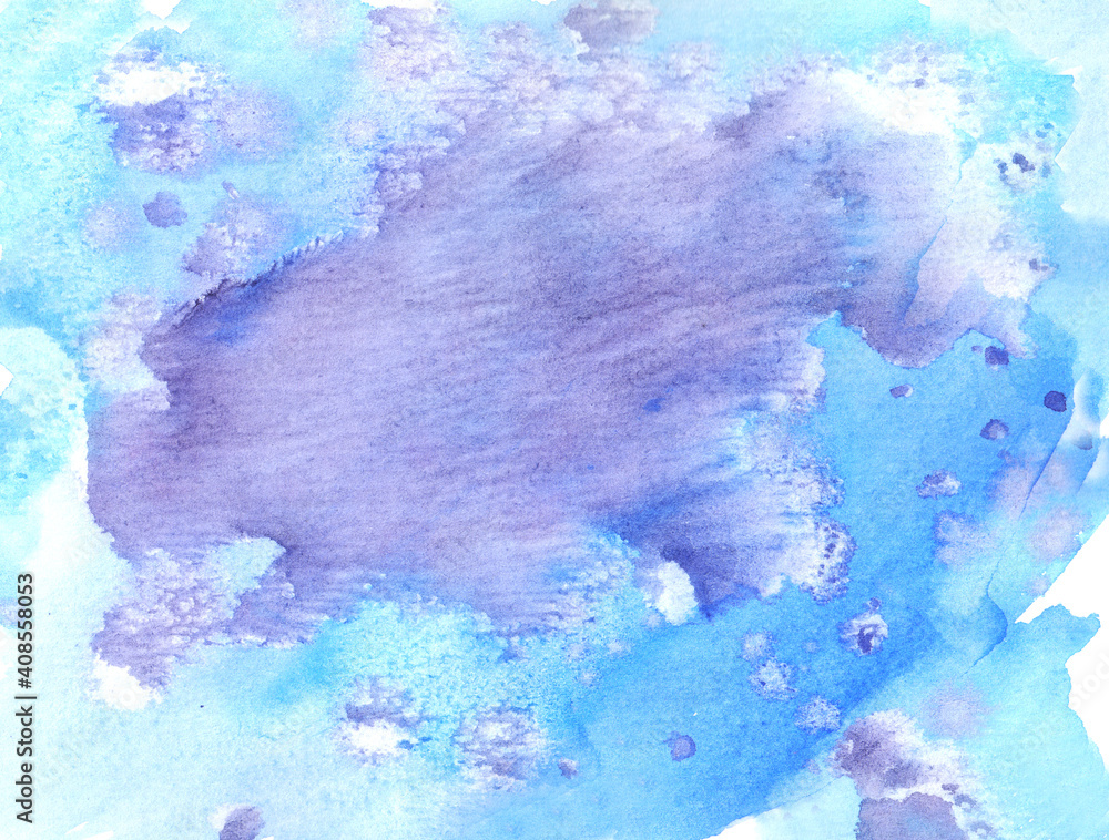 Winter watercolor background in delicate blue and purple colors. Frosty freshness.