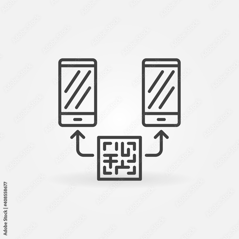 Two Smartphones with QR Code outline vector concept icon or design element Two Smartphones with QR Code outline vector concept icon or design element