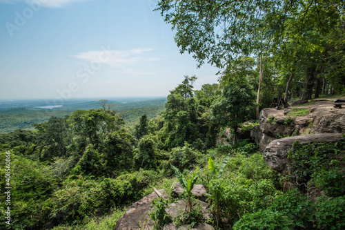 Viewpoint on Wat Phra That Phu Phek The ancient Khmer stone castle in Sakon Nakhon Province, Thailand