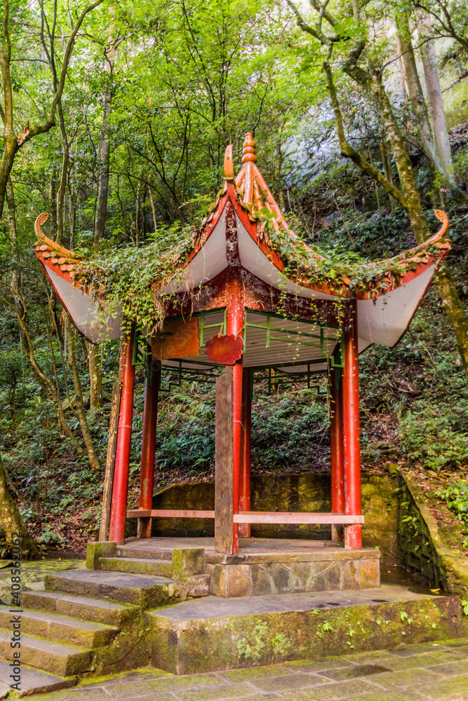 Old pavilion in the Golden Whip stream valley in Zhangjiajie National Forest Park in Hunan province, China Old pavilion in the Golden Whip stream valley in Zhangjiajie National Forest Park in Hunan province, China