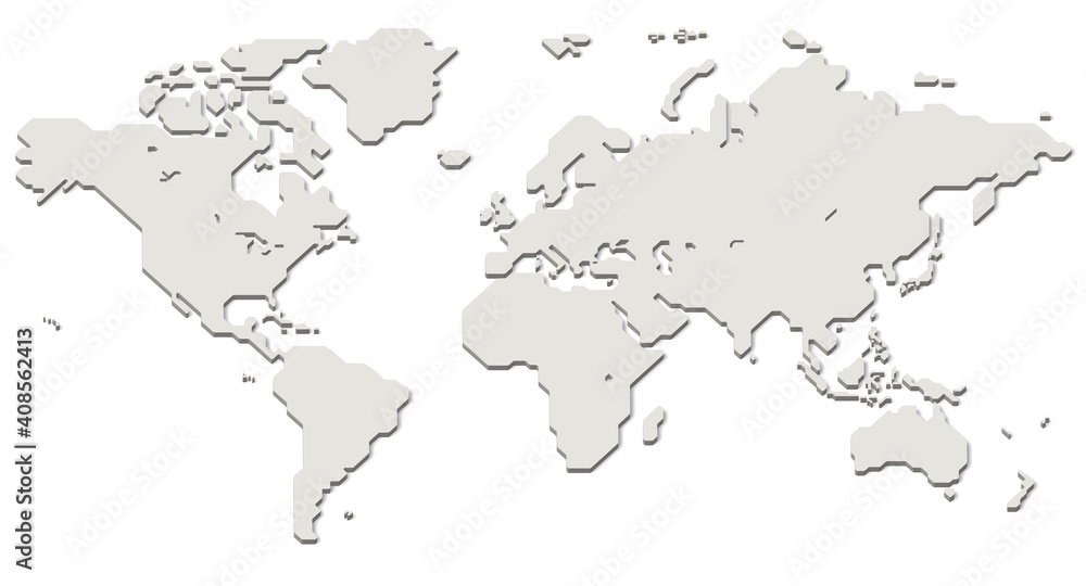World map with shadow (simplified outline world map)