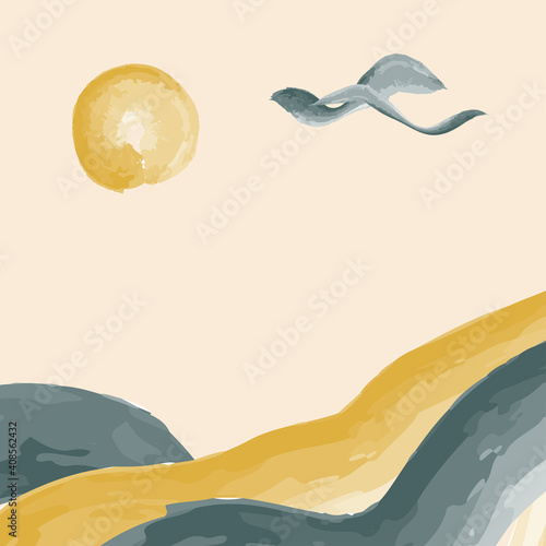 Abstract background with water color brush trending color Set Sail champagne, Fortuna gold and Tidewater Green, Vector illustration