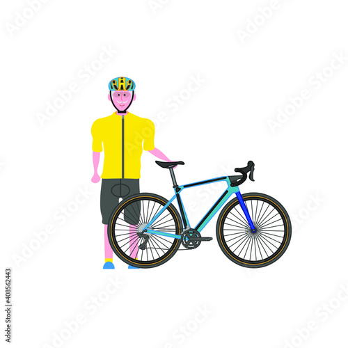 cyclist elderly man on white background