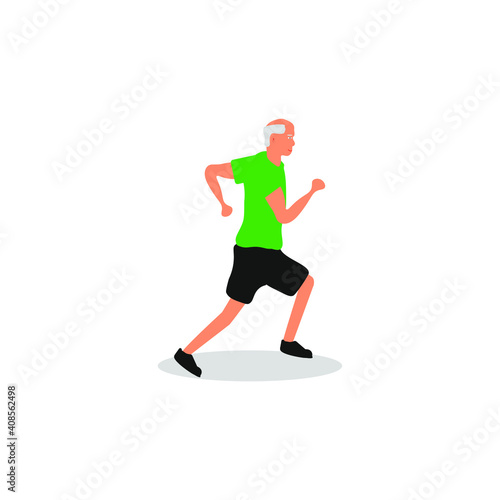 elderly man doing sport running on white background