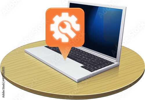 Ordinateur portable avec un mauvais indice de réparabilité orange (détouré)