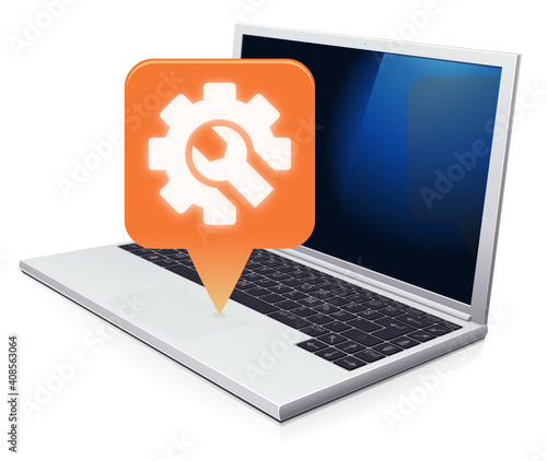 Ordinateur portable avec un mauvais indice de réparabilité orange (reflet)