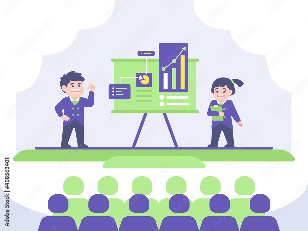 Kids Leadership skill education concept illustration. Kids doing seminar and presentation in front of adults people concept illustration Kids Leadership skill education concept illustration. Kids doing seminar and presentation in front of adults people concept illustration