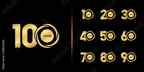 Set of anniversary logotype. Golden anniversary celebration emblem design.