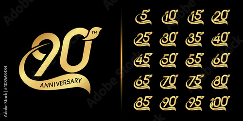 Set of anniversary logotype. Golden anniversary celebration emblem design.