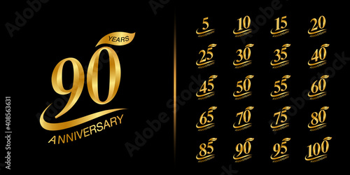 Set of anniversary logotype. Golden anniversary celebration emblem design.
