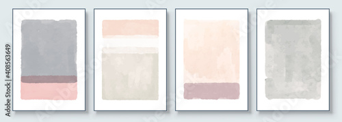 Set of Abstract Hand Painted Illustrations for Wall Decoration, Postcard, Social Media Banner, Brochure Cover Design Background. Modern Abstract Painting Artwork. Vector Pattern