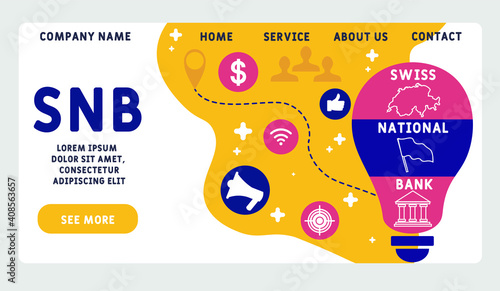 Vector website design template . SNB - Swiss National Bank acronym. business concept background. illustration for website banner, marketing materials, business presentation, online advertising. 