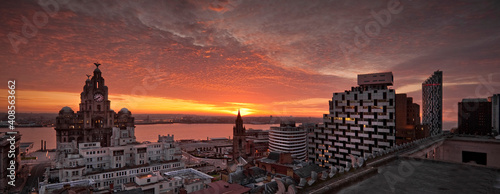 Panoramic view of city of Liverpool and river Mersey with Royal Liver Building photo