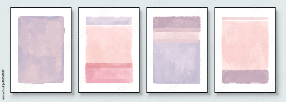 Fototapeta premium Set of Abstract Hand Painted Illustrations for Wall Decoration, Postcard, Social Media Banner, Brochure Cover Design Background. Modern Abstract Painting Artwork. Vector Pattern
