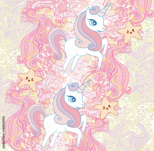 Seamless pattern with cute unicorns