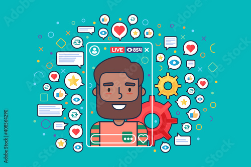 Muslim male streamer flat color vector character